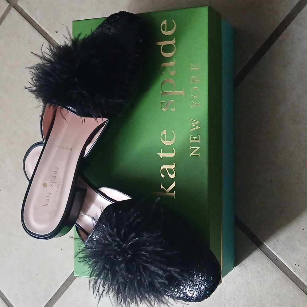Kate Spade Black Glamorous Fur Mules - Picture 4 of 4